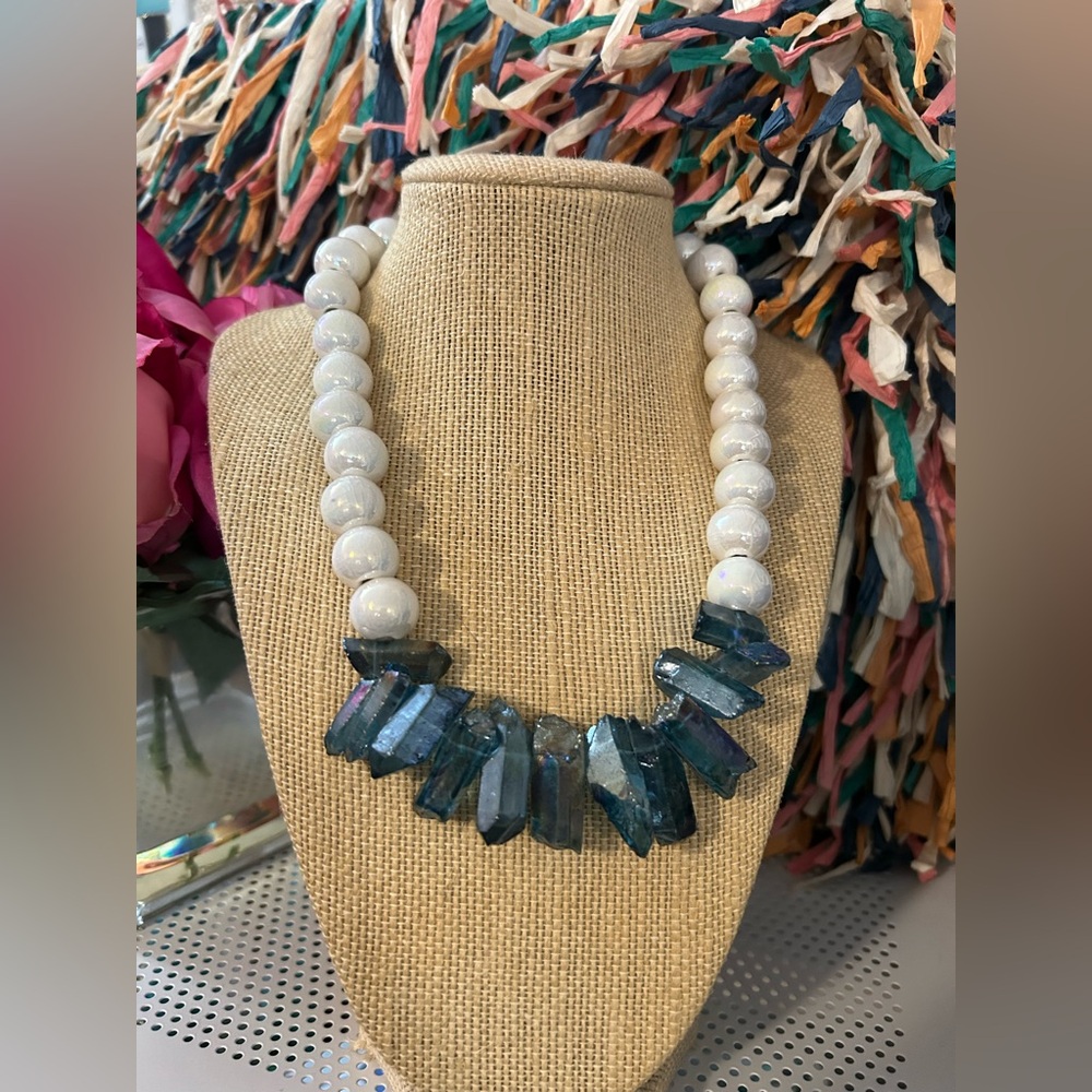 Handmade mermaidcore iridescent crystal beaded necklace